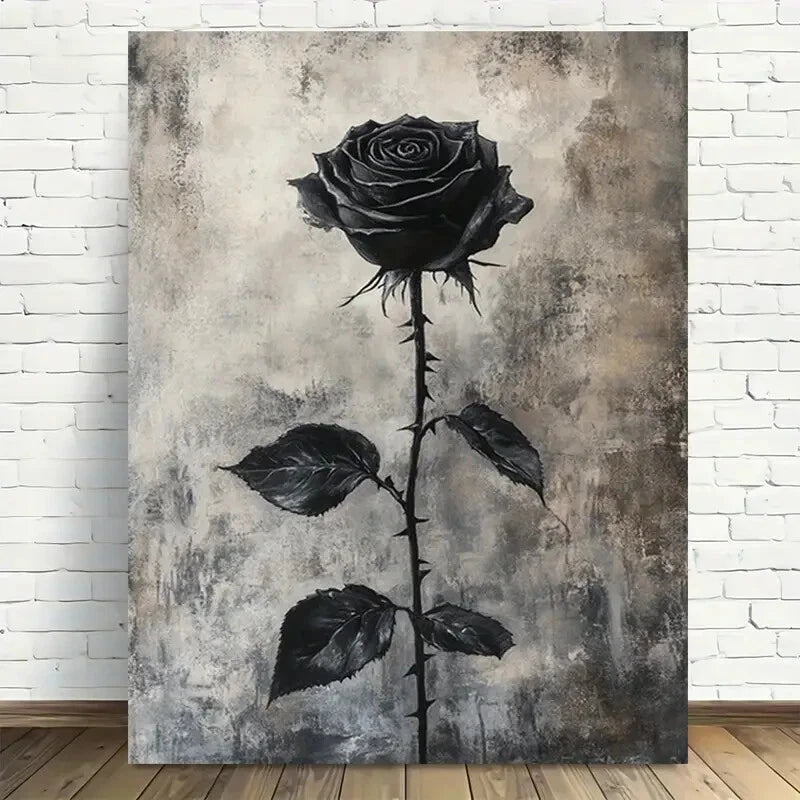 Beautiful Black Rose Elegant Vintage Painting 40x60cm Metal Print Ready to Hang - Bella Home Decor