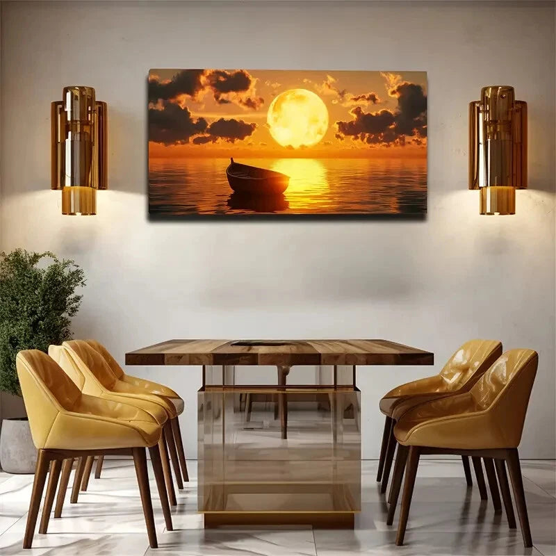 Sunrise Over Calm Sea Décor Wall Art Canvas Office Home Room Framed 120x60cm - Bella Home Decor