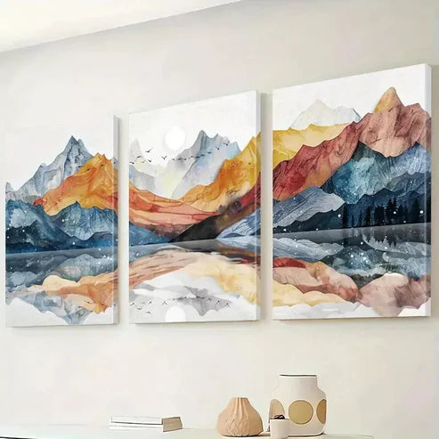 3pcs Abstract Landscape Mountain Reflections  Art Set Canvas Unframed - High Quality Print 100% Australian Made Wall Canvas - Bella Home Decor