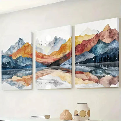 3pcs Abstract Landscape Mountain Reflections  Art Set Canvas Unframed - High Quality Print 100% Australian Made Wall Canvas - Bella Home Decor