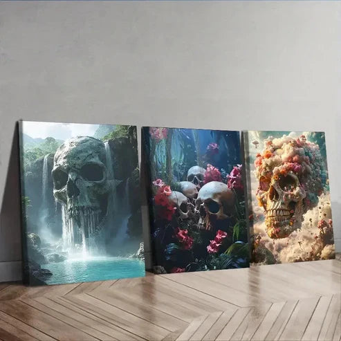 3pcs Featuring Skull Designs Decor  Wall Art Set Canvas Unframed - High Quality Print 100% Australian Made Wall Canvas