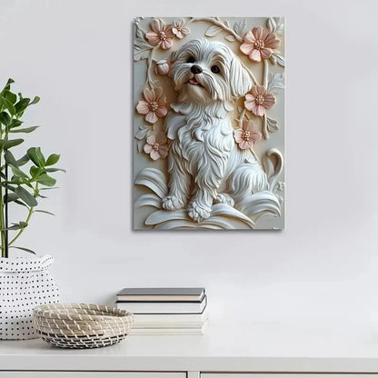 Beautiful Vigilant Shih Tzu Heart Blossoms Painting 40x60cm Metal Print Ready to Hang - Bella Home Decor