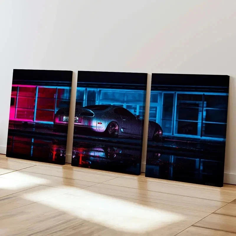 3pcs Cyberpunk Sports Car Modern Decor Wall Art Set Canvas Framed 50x70cm - High Quality Print 100% Australian Made Wall Canvas Ready to Hang - Bella Home Decor