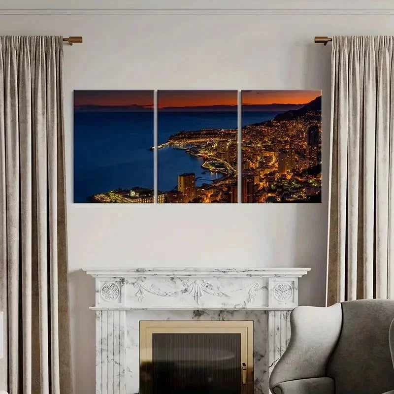 3pcs City Scenery Night Scene Coastline Wall Art Set Canvas Framed 40x60cm - High Quality Print 100% Australian Made Wall Canvas Ready to Hang - Bella Home Decor