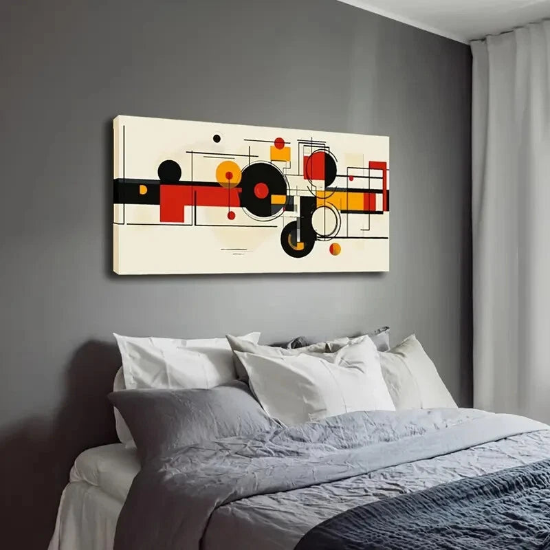 Geometric Design Black Line Wall Art Canvas Office Home Room Framed 120x60cm - Bella Home Decor