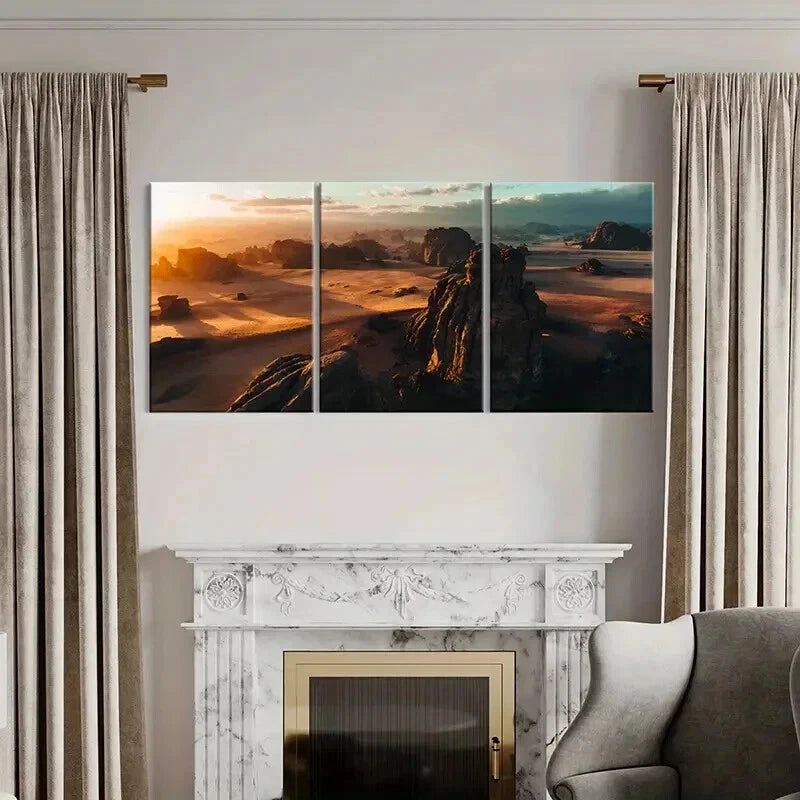 Natural Landscape Desert Rocks & Sunset Wall Art Set Canvas Framed 40x60cm - High Quality Print 100% Australian Made Wall Canvas Ready to Hang - Bella Home Decor