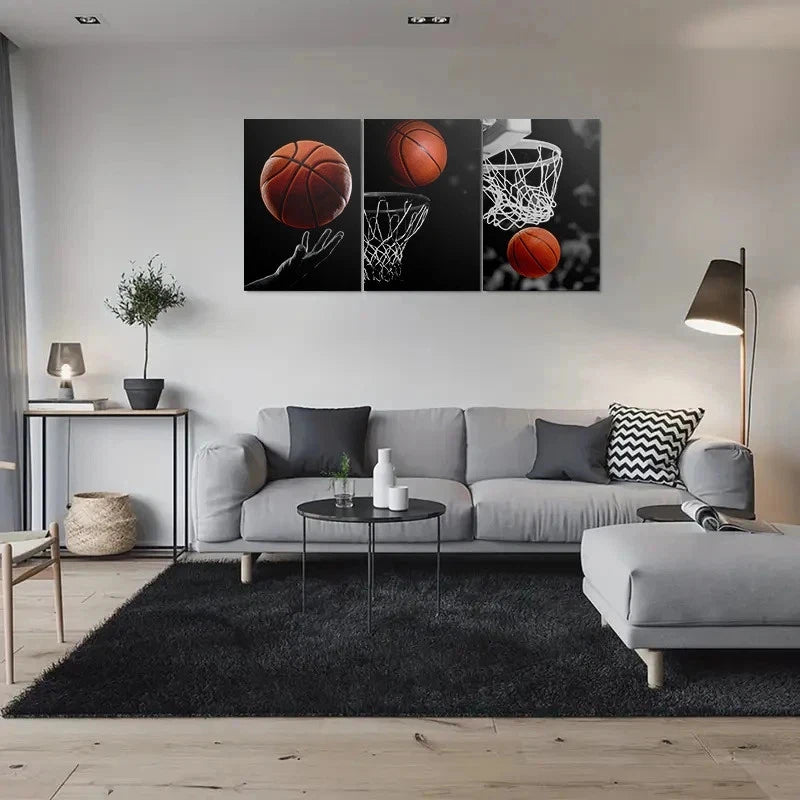 3pcs Dynamic Basketball Sports Themed Metal Print Ready to Hang Art - Bella Home Decor