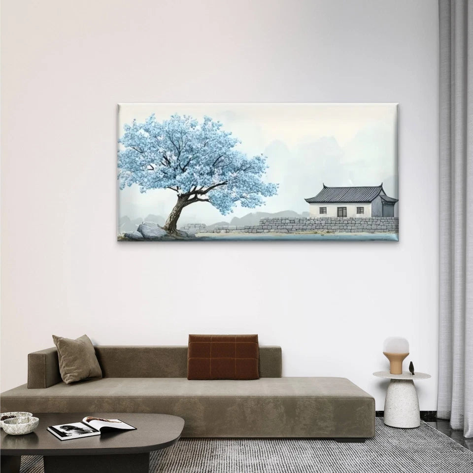 Trees And Houses Lake Wall Art Canvas Office Home Room Framed 120x60cm