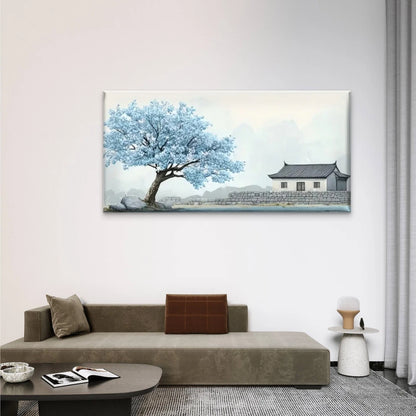 Trees And Houses Lake Wall Art Canvas Office Home Room Framed 120x60cm
