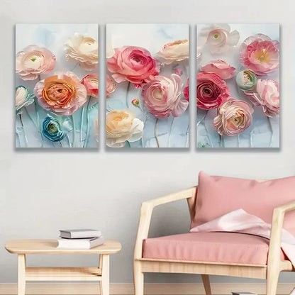 3pcs Pastel Ranunculus Floral Wall Art Set Canvas Framed 40x60cm - High Quality Print 100% Australian Made Wall Canvas Ready to Hang