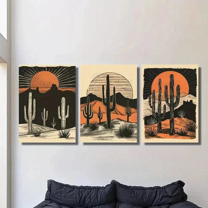3pcs Desert Cactus and Sunset Landscape Wall Art Canvas Unframed - High Quality Print 100% Australian Made Wall Canvas - Bella Home Decor