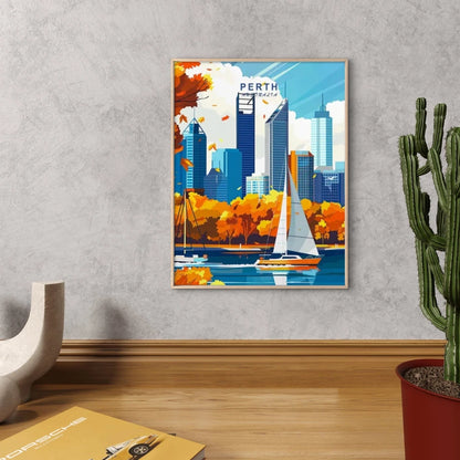 Perth Australia Cityscape Modern Vibrant Colors Travel Poster Print Wall Art