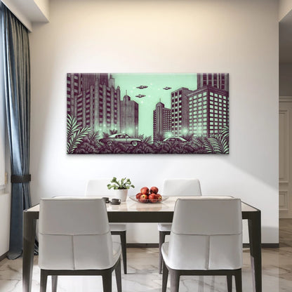 Alien Night City Wall Art Canvas Office Home Room Framed 120x60cm