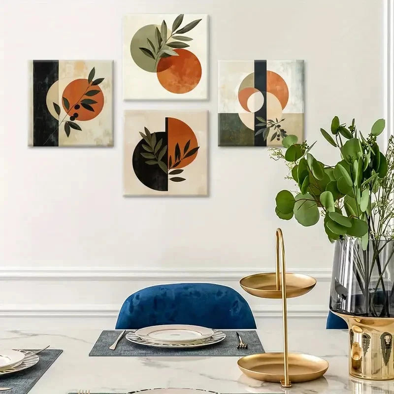 4pcs Botanical Square Wall Art Canvas Framed - Bella Home Decor