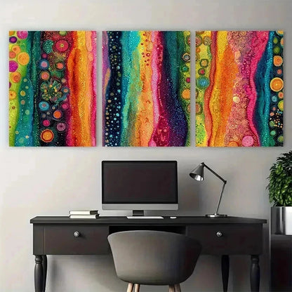3pcs Colorful Abstract Multicoloured Perfect Wall Art Set Canvas Framed 50x70cm - High Quality Print 100% Australian Made Wall Canvas Ready to Hang - Bella Home Decor