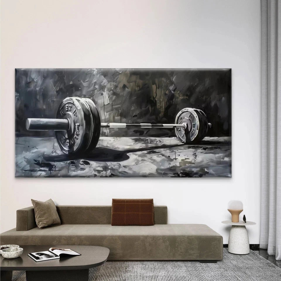 Black & White Weightlifting Wall Art Canvas Office Home Room Framed 120x60cm