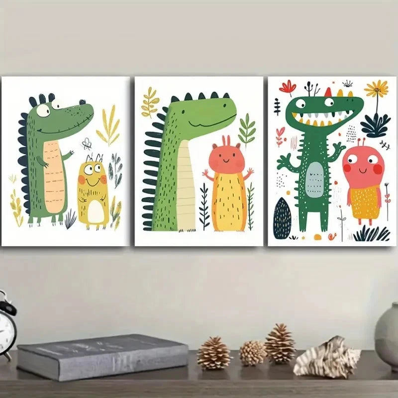 3pcs Dinosaurs and Monsters Wall Art Set Canvas Framed 40x60cm - High Quality Print 100% Australian Made Wall Canvas Ready to Hang - Bella Home Decor