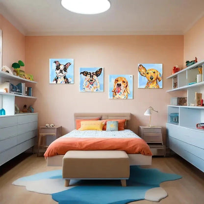 4pcs Puppy Artwork Dog Painting Funny Animal Wall Art Canvas Framed