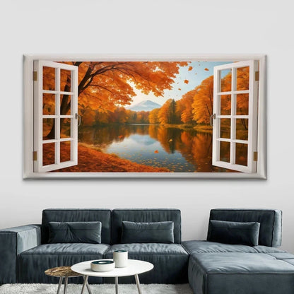 Autumn Lake Mountain View Wall Art Canvas Office Home Room Framed 120x60cm