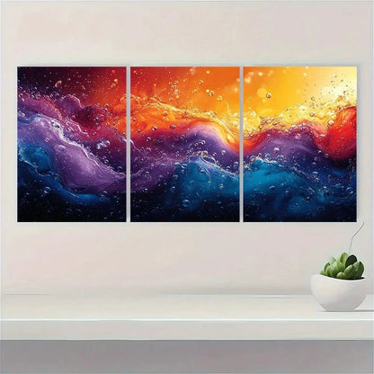 3pcs Vibrant Abstract Water Drop Color Splashes Metal Print Ready to Hang Art - Bella Home Decor