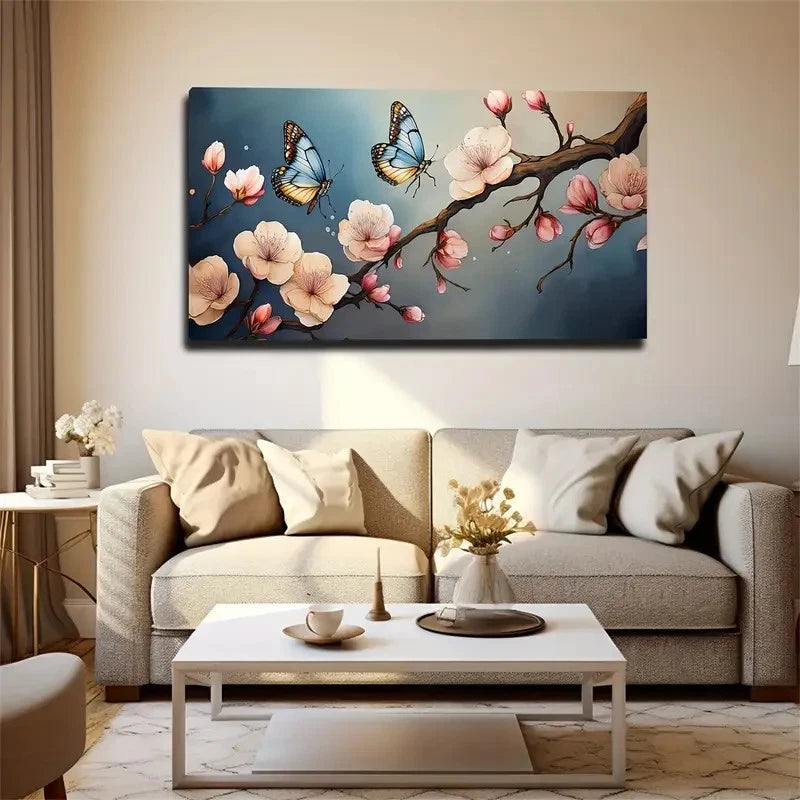 Romantic Butterfly Peach Wall Art Canvas Office Home Room Framed 120x60cm