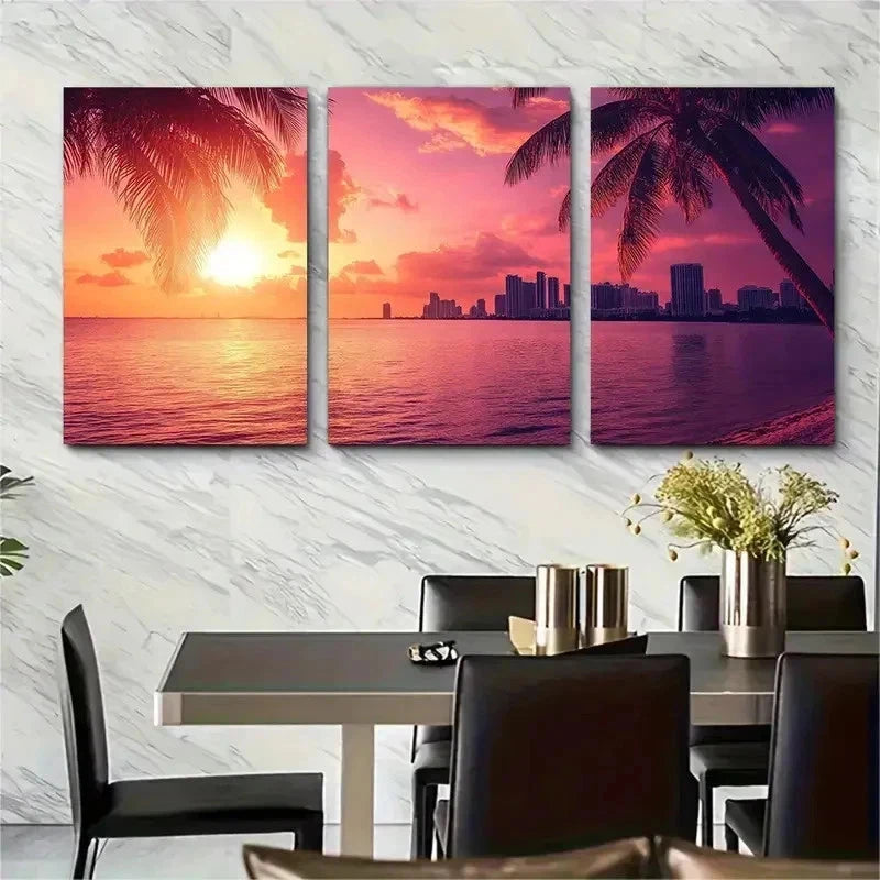 3pcs Miami Posters Florida City USA Perfect Wall Art Set Canvas Framed 50x70cm - High Quality Print 100% Australian Made Wall Canvas Ready to Hang