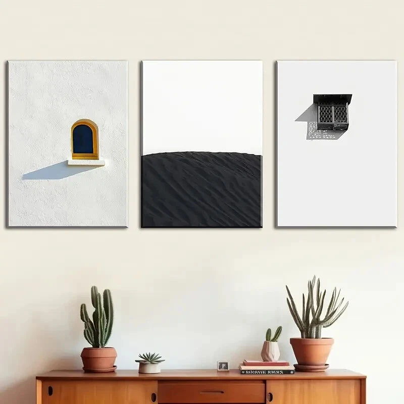 3pcs Simple Landscape Minimalist Windows Perfect Wall Art Set Canvas Framed 40x60cm - High Quality Print 100% Australian Made Wall Canvas Ready to Hang - Bella Home Decor