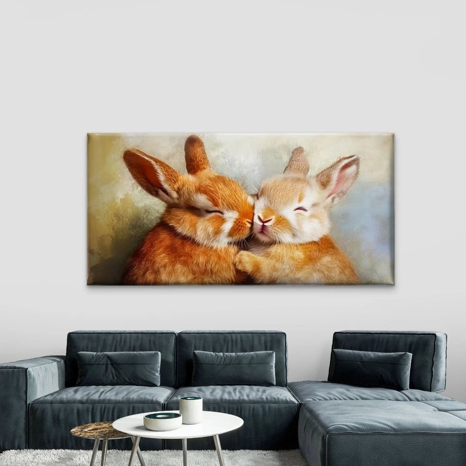 Two Lovely Rabbits Wall Art Canvas Office Home Room Framed 120x60cm