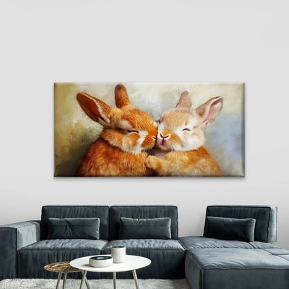 Two Lovely Rabbits Wall Art Canvas Office Home Room Framed 120x60cm