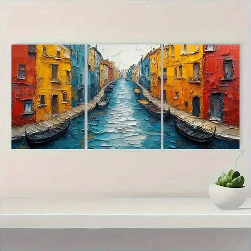 3pcs Gondolas and Colorful Buildings S Wall Art Set Canvas Unframed - High Quality Print 100% Australian Made Wall Canvas