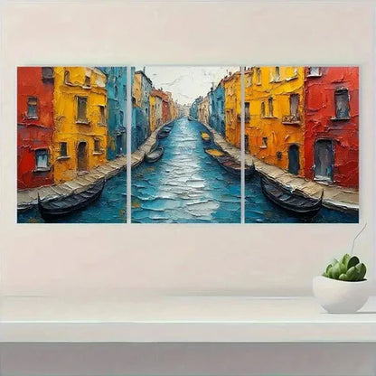 3pcs Gondolas and Colorful Buildings S Wall Art Set Canvas Unframed - High Quality Print 100% Australian Made Wall Canvas