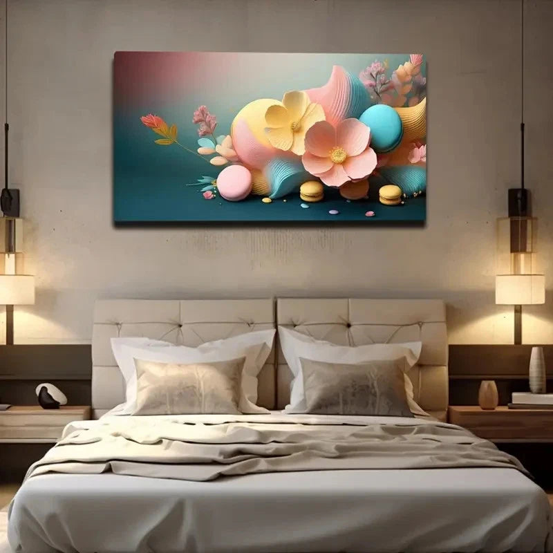 Vibrant Floral Abstract Pastel Wall Art Canvas Office Home Room Framed 120x60cm