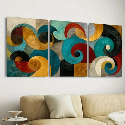 3pcs Swirls And Geometric Abstract Wall Art Set Canvas Framed 40x60cm - High Quality Print 100% Australian Made Wall Canvas Ready to Hang