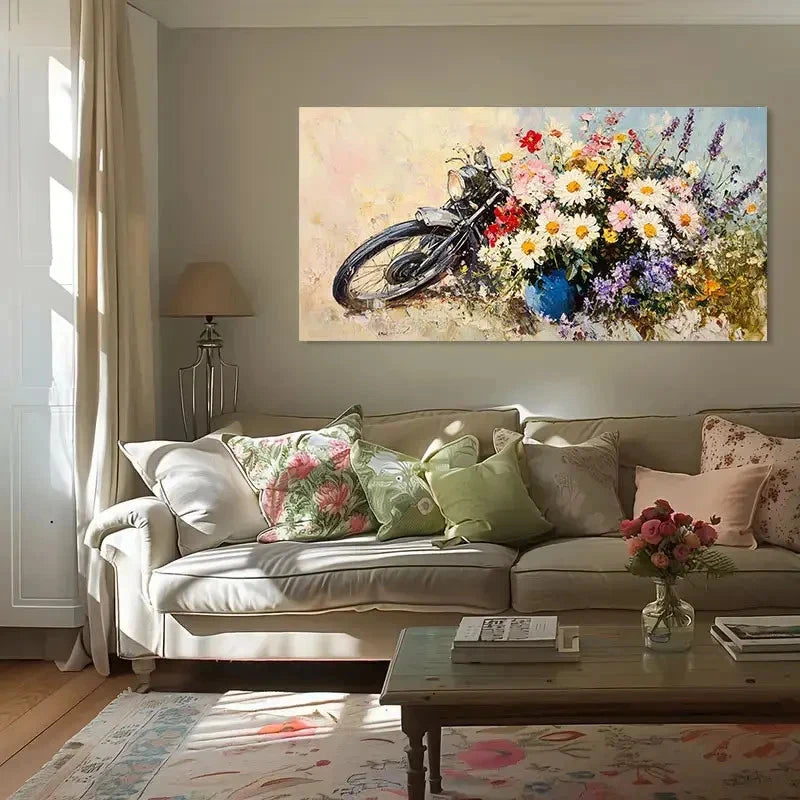 Vintage Motorcycle Vibrant Wall Art Canvas Office Home Room Framed 120x60cm