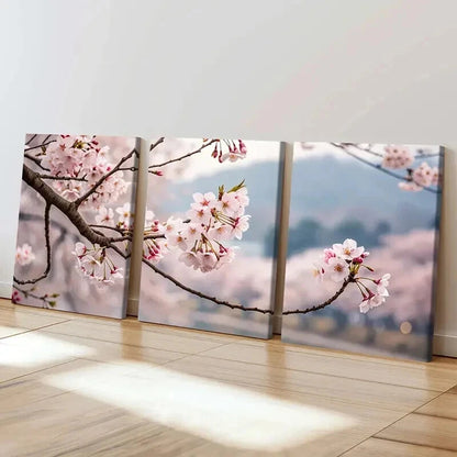3pcs Sakura Cherry Blossom Tree Branch & Flowers Wall Art Set Canvas Framed 50x70cm - High Quality Print 100% Australian Made Wall Canvas Ready to Hang - Bella Home Decor