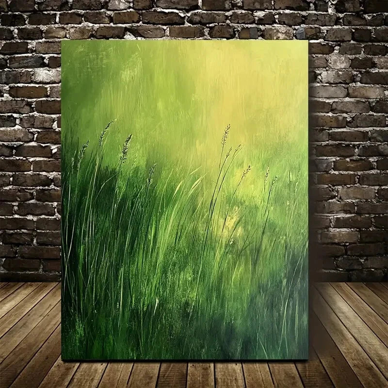 Beautiful Mint Grass Meadow Serene Greenery Painting 40x60cm Metal Print Ready to Hang - Bella Home Decor