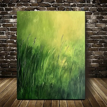 Beautiful Mint Grass Meadow Serene Greenery Painting 40x60cm Metal Print Ready to Hang - Bella Home Decor