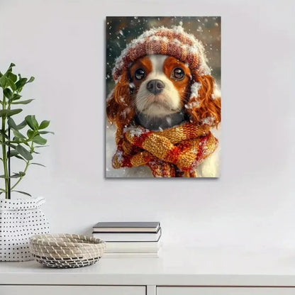 Charming Cavalier King Charles Spaniel Winter Painting 40x60cm Metal Print Ready to Hang