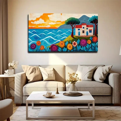 On Green Hill House Suitable Wall Art Canvas Office Home Room Framed 120x60cm