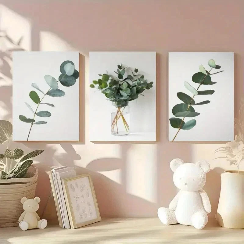 3pcs Eucalyptus Leaves Botanical Decor Metal Print Ready to Hang Art