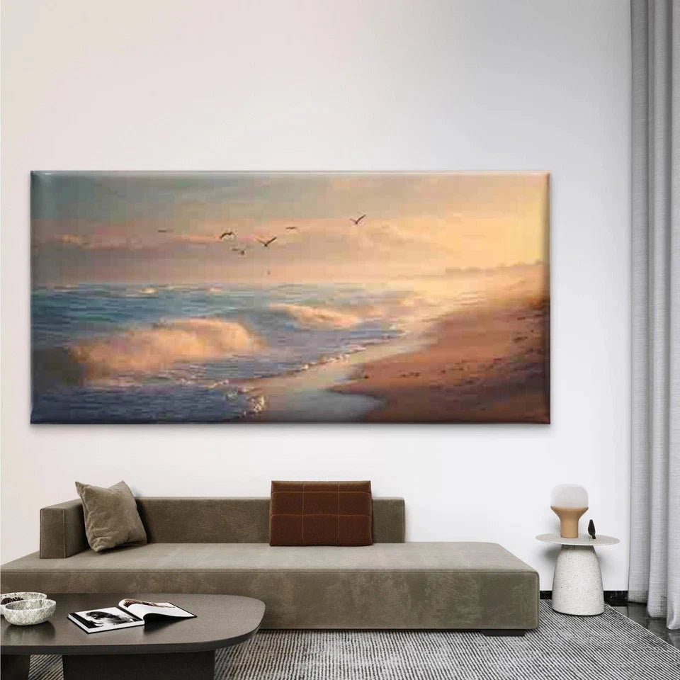 Abstract Blue Waves Wall Art Canvas Office Home Room Framed 120x60cm