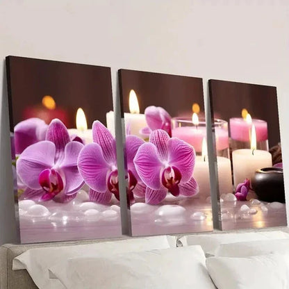 3pcs Orchid Scented Candle Decoration Wall Art Canvas Unframed - High Quality Print 100% Australian Made Wall Canvas