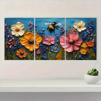 3pcs  Bee Original Art Flower BO   Wall Art Set Canvas Framed 40x60cm - High Quality Print 100% Australian Made Wall Canvas Ready to Hang - Bella Home Decor