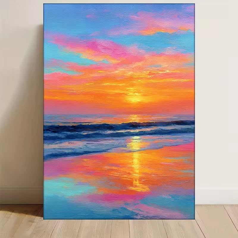 Beach Sunset Painting  60x90cm Metal Print Ready to Hang