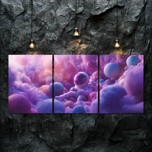 3pcs Astronaut in Colorful Nebula Pink Perfect Wall Art Canvas Unframed - High Quality Print 100% Australian Made Wall Canvas - Bella Home Decor