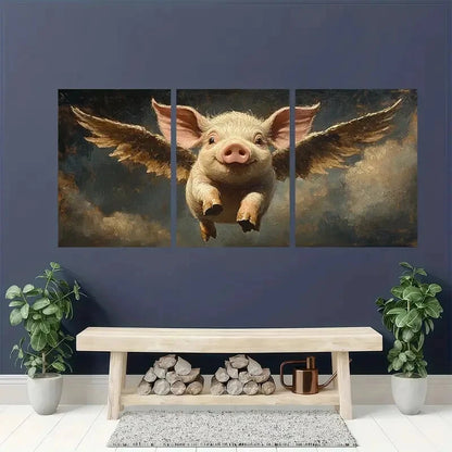 3pcs Vintage Flying Pig with Wings Metal Print Ready to Hang Art - Bella Home Decor