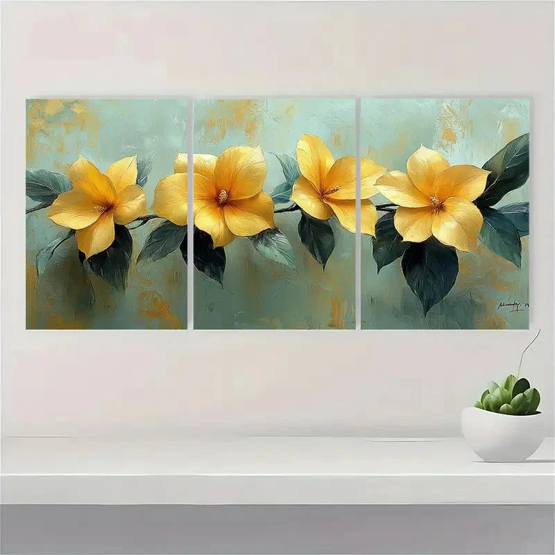 3pcs  Yellow Allamanda Flower PO   Wall Art Set Canvas Framed 60x90cm - High Quality Print 100% Australian Made Wall Canvas Ready to Hang - Bella Home Decor