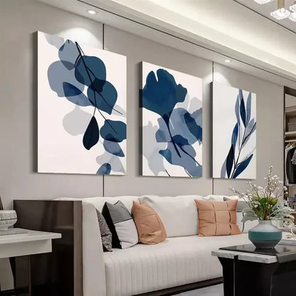 3pcs Navy Blue Abstract Botanical Aesthetic Canvas Unframed - High Quality Print 100% Australian Made Wall Canvas
