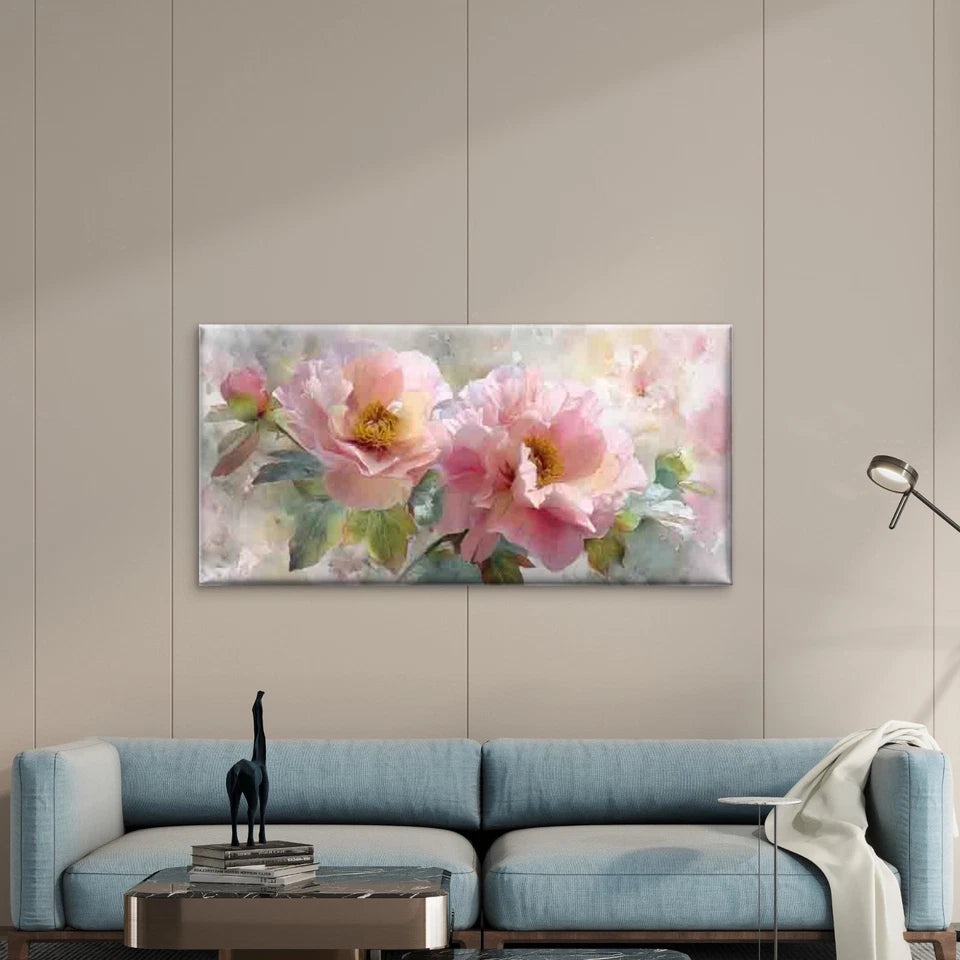 Pink Peonies & Blossoms Wall Art Canvas Office Home Room Framed 120x60cm - Bella Home Decor