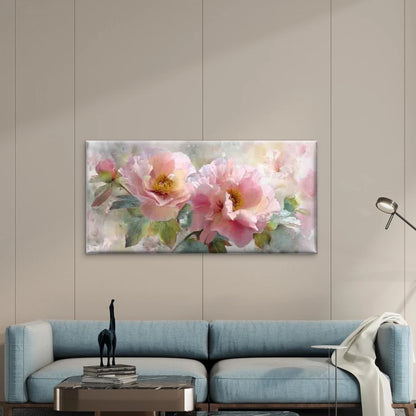 Pink Peonies & Blossoms Wall Art Canvas Office Home Room Framed 120x60cm - Bella Home Decor